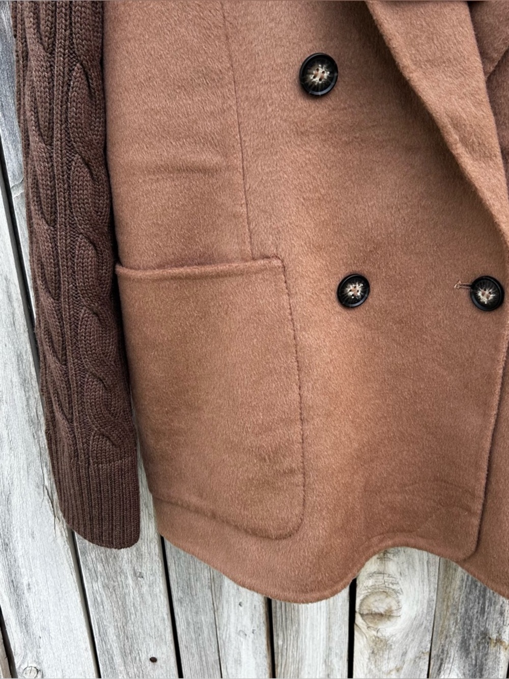 NWT Hunter Double Breasted Wool Blend Sweater Jacket Camel Tan Brown L - Picture 7 of 16